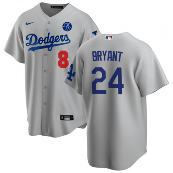 Men's Los Angeles Dodgers Front #8 Back #24 Kobe Bryant Grey 2020 KB Patch Cool Base Stitched Jersey